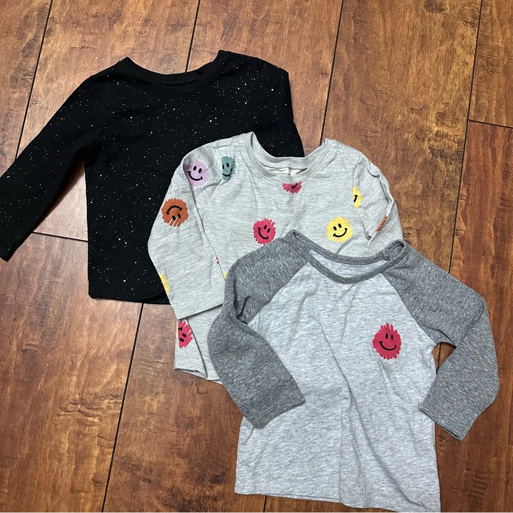 Long sleeve tee bundle / black sparkle / gray smiley faces - 12 months